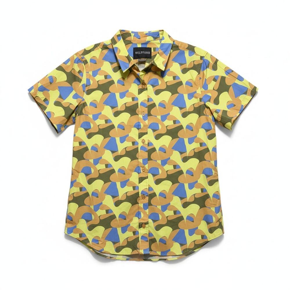 Wildfang Button Up‎ Shirt Large Abstract Camo Art Gorpcore Funky Modern Eclectic